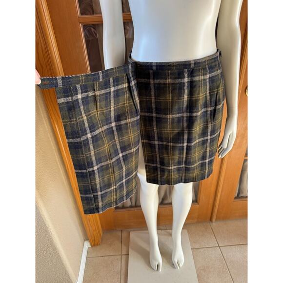 Vintage Y2K Blue Green Plaid Wool Blend Sz 6 Mini Skirt Wrap Old Navy - Picture 4 of 8